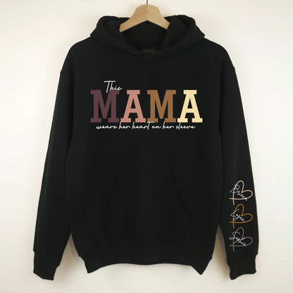 Personalized MAMA Wears Her Heart On Her Sleeve Sweatshirt