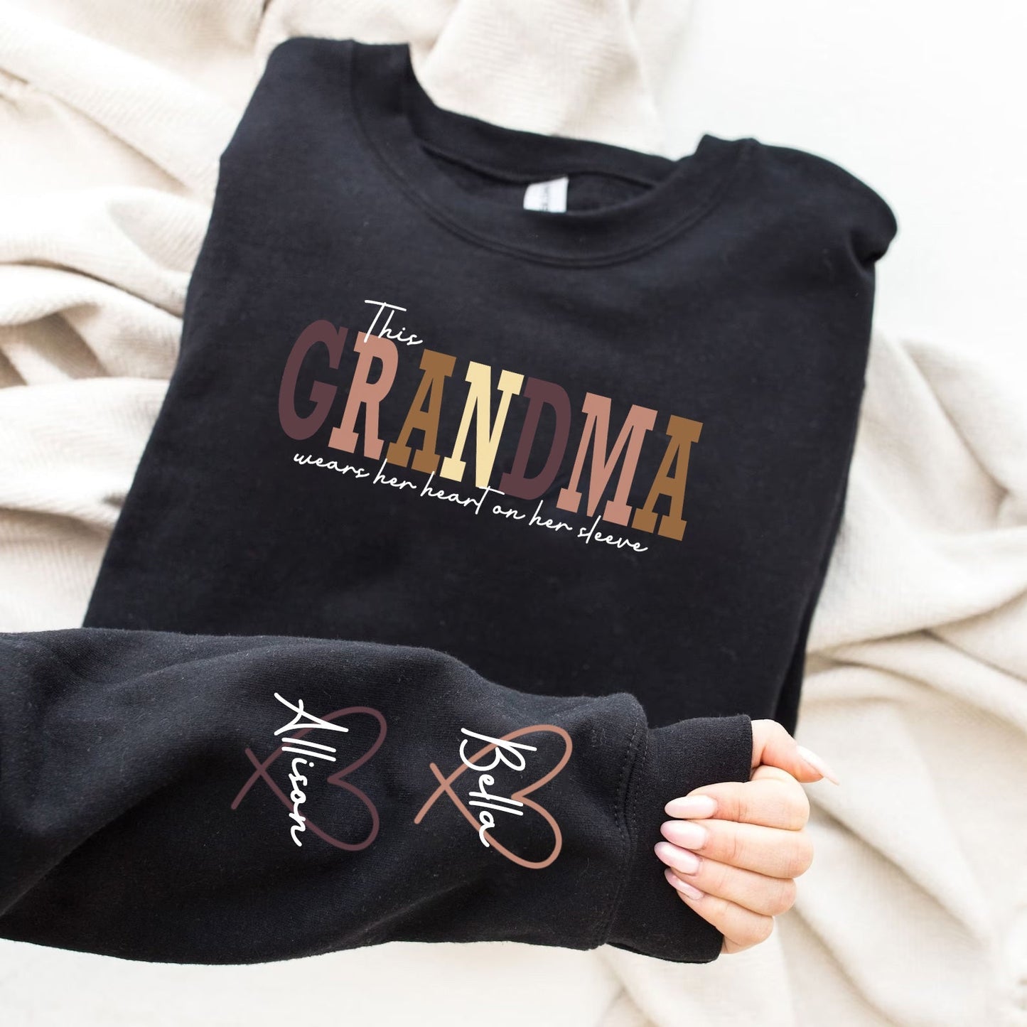 Personalized MAMA Wears Her Heart On Her Sleeve Sweatshirt