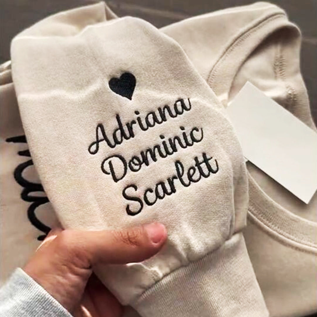 Custom Mama Embroidered Sweatshirt with Kids Names Sleeves