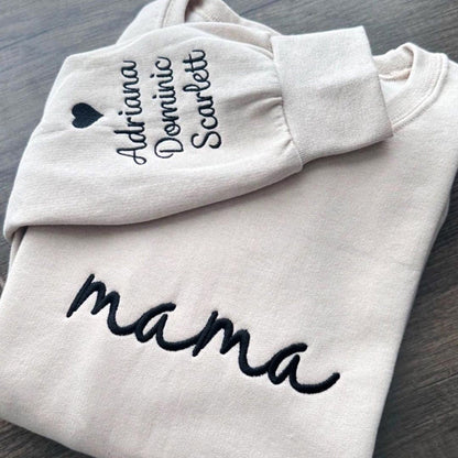 Custom Mama Embroidered Sweatshirt with Kids Names Sleeves