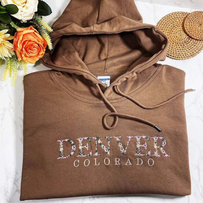 Embroidered Floral Letter University Sweatshirt Flower Letter College Crewneck