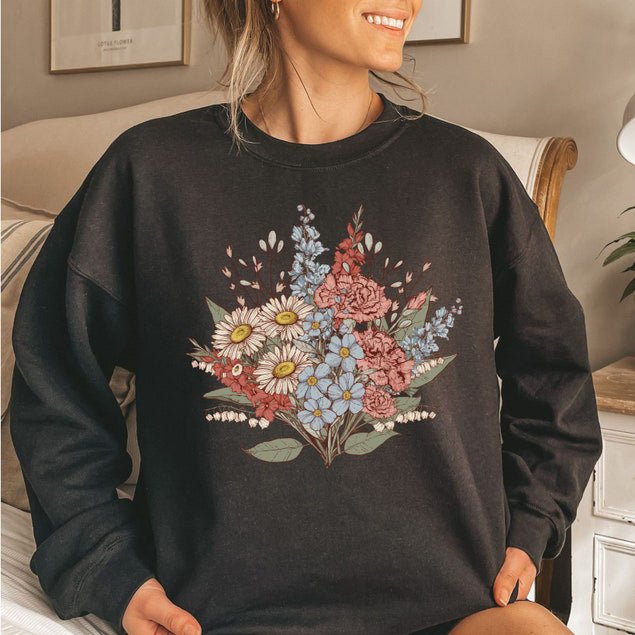 Custom Birth Flower Family Bouquet Sweatshirt Gift For Mom Grandma