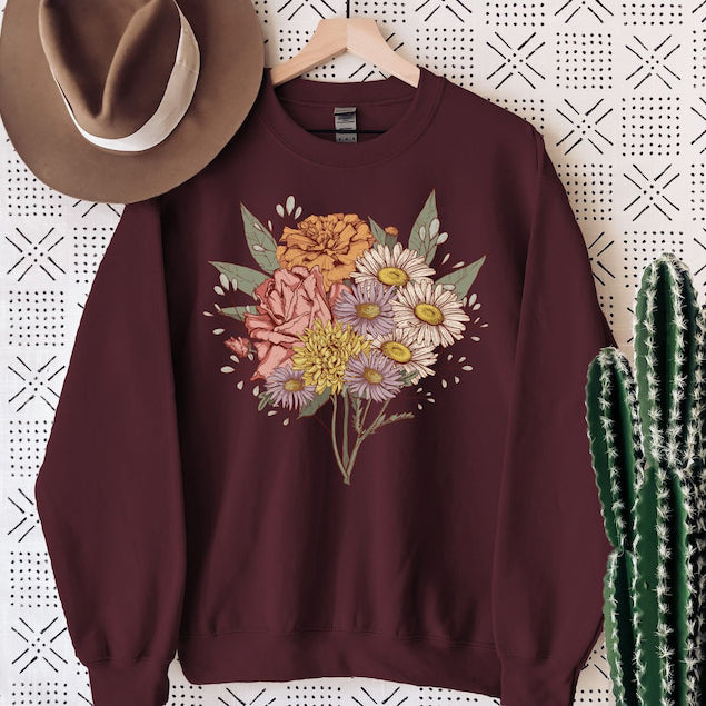 Custom Birth Flower Family Bouquet Sweatshirt Gift For Mom Grandma