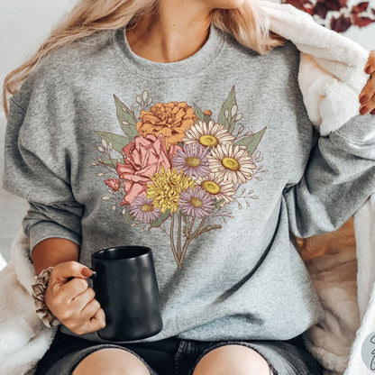 Custom Birth Flower Family Bouquet Sweatshirt Gift For Mom Grandma