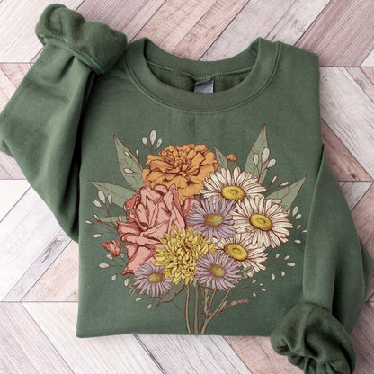 Custom Birth Flower Family Bouquet Sweatshirt Gift For Mom Grandma