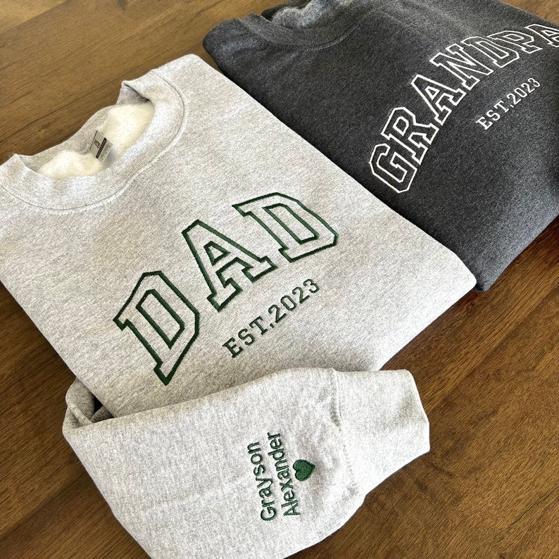 Custom Embroidered Sweatshirt With Name On Sleeve Gift For New Dad Father's Day Gift