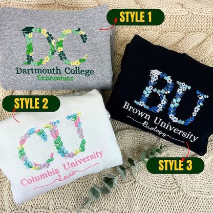 Custom College Floral Letter Embroidered Hoodie or Sweatshirt Sorority Gift