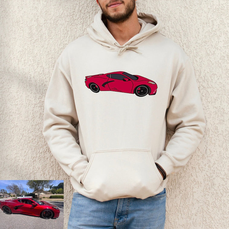 Custom Portrait Car Sweatshirt Customized Car Embroidered Hoodies Car Enthusiast Gifts