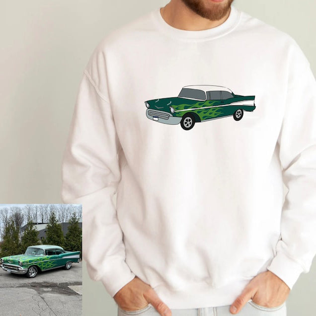 Custom Portrait Car Sweatshirt Customized Car Embroidered Hoodies Car Enthusiast Gifts