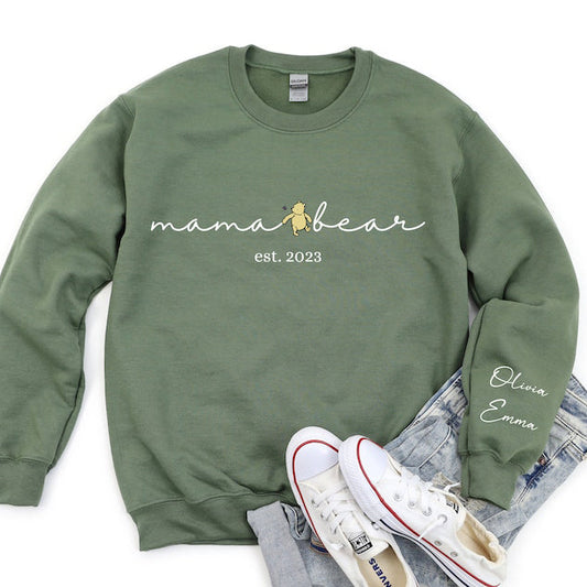 Custom Mama Bear Shirt with Kid Name on Sleeve,Mothers Day Gift