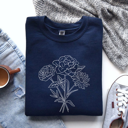 Custom Birth Flower Family Bouquet Sweatshirt Gift For Mom Grandma