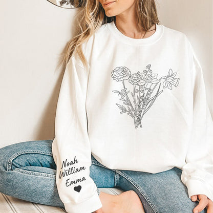 Custom Birth Flower Family Bouquet Sweatshirt Gift For Mom Grandma