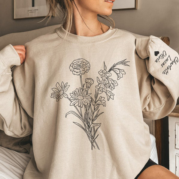 Custom Birth Flower Family Bouquet Sweatshirt Gift For Mom Grandma