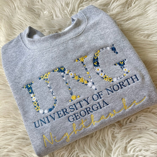 Custom College Floral Letter Embroidered Hoodie or Sweatshirt Sorority Gift