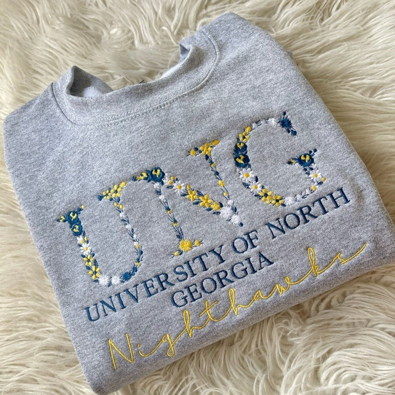 Embroidered Floral Letter University Sweatshirt Flower Letter College Crewneck