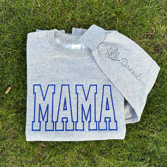 Personalized Embroidered Mama Sweatshirt with Birth Flower Mother's Day Gift