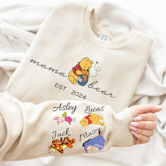 Custom Mama Bear Shirt with Kid Name on Sleeve,Mothers Day Gift