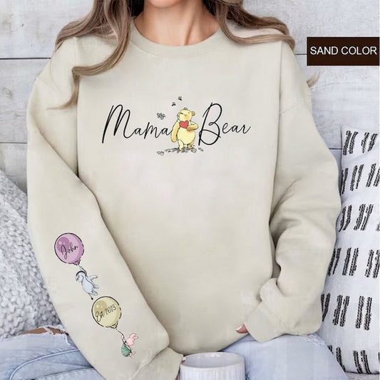 Custom Mama Bear Shirt with Kid Name on Sleeve,Mothers Day Gift