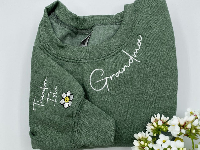 Custom Mama Embroidered Sweatshirt with Kids Names Sleeves