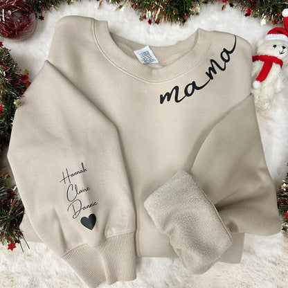 Custom Mama Sweatshirt/Hoodie with Kids Names sleeve Christmas Gift