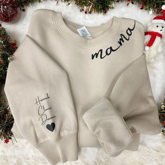 Sweat-shirt/sweat à capuche personnalisé Mama avec manches de noms d'enfants, cadeau de Noël