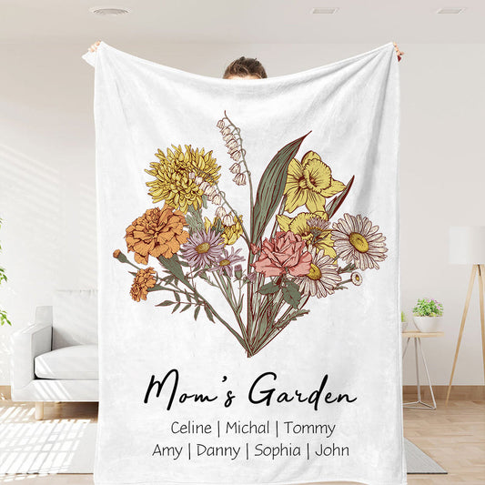 Birth Flower Family Bouquet Customized Winter Blanket Mother's Day Gift