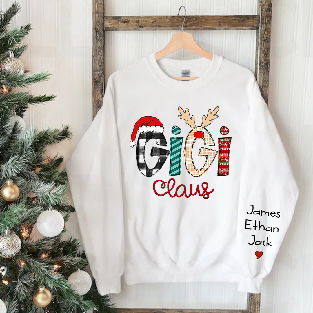 Custom Family Sweatshirt with Kids Names sleeve Christmas Gift