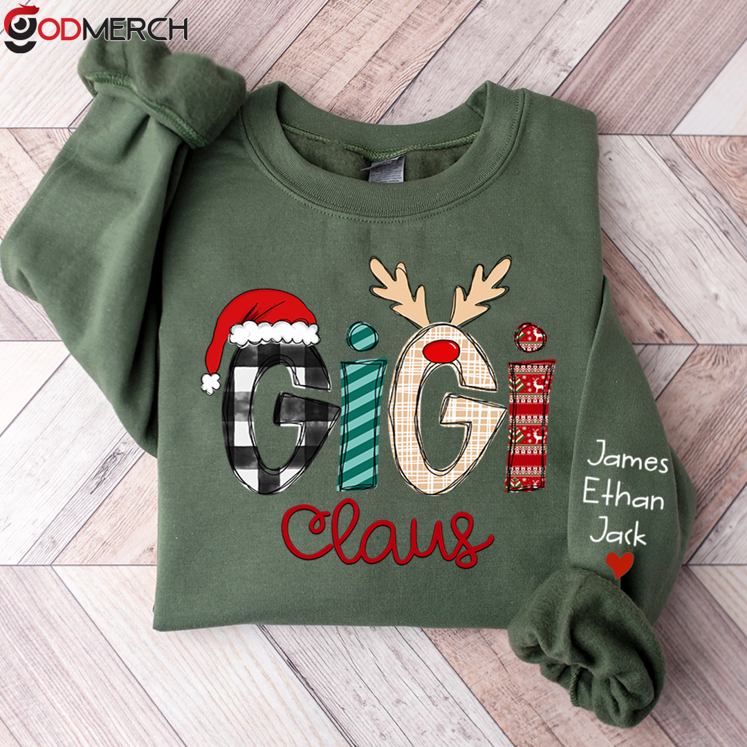 Custom Family Sweatshirt with Kids Names sleeve Christmas Gift