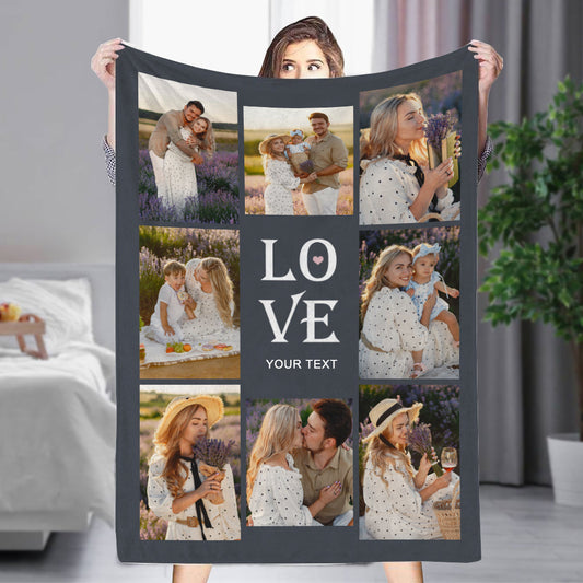 Couverture polaire personnalisée LOVE avec 8 photos et texte