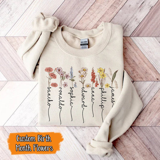 Camisa personalizada con flores de nacimiento para el mes de nacimiento, regalo perfecto para el día de la madre 