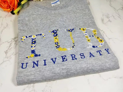 Embroidered Floral Letter University Sweatshirt Flower Letter College Crewneck