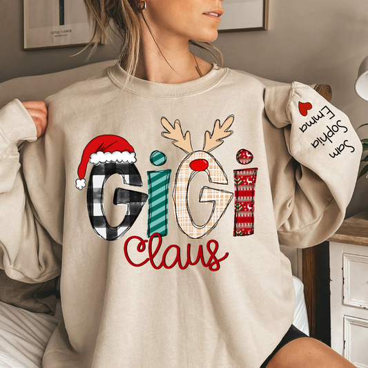 Sweat-shirt familial personnalisé avec manches de noms d'enfants, cadeau de Noël