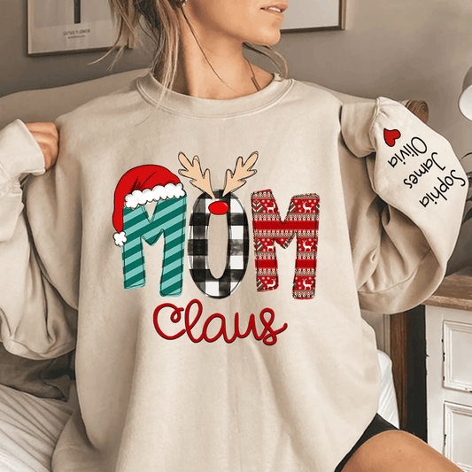 Sweat-shirt familial personnalisé avec manches de noms d'enfants, cadeau de Noël