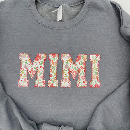 Personalized Floral Mama Embroidered Sweatshirt with Kid Names on Sleeve Christmas Gift