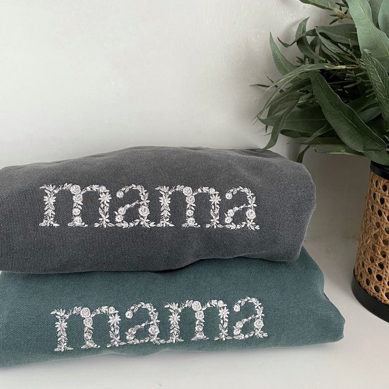 Personalized Floral Mama Embroidered Sweatshirt with Kid Names on Sleeve Christmas Gift