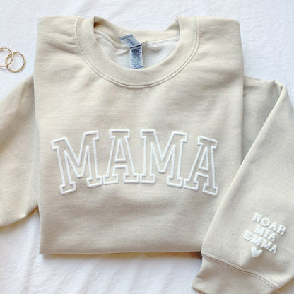 Personalized Mama Sweatshirt with Kid Names on Sleeve Christmas Gift