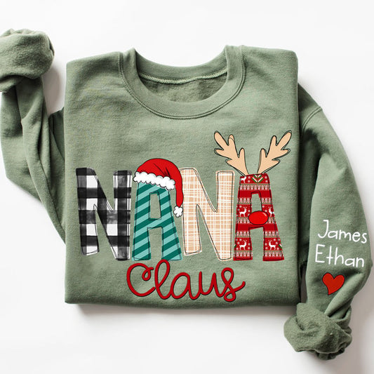 Sweat-shirt familial personnalisé avec manches de noms d'enfants, cadeau de Noël